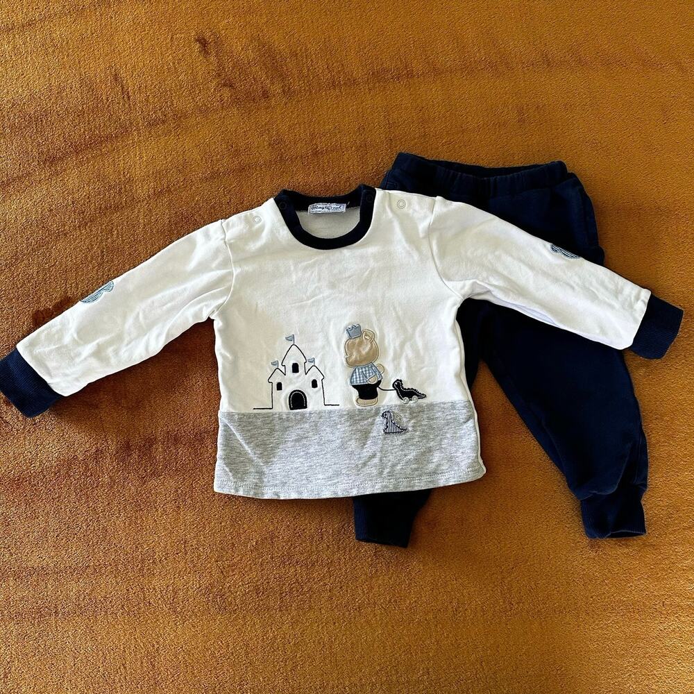Mayoral Boys 12 Months Embroidered Bear Sweatshirt Pants Set with Elbow Patches